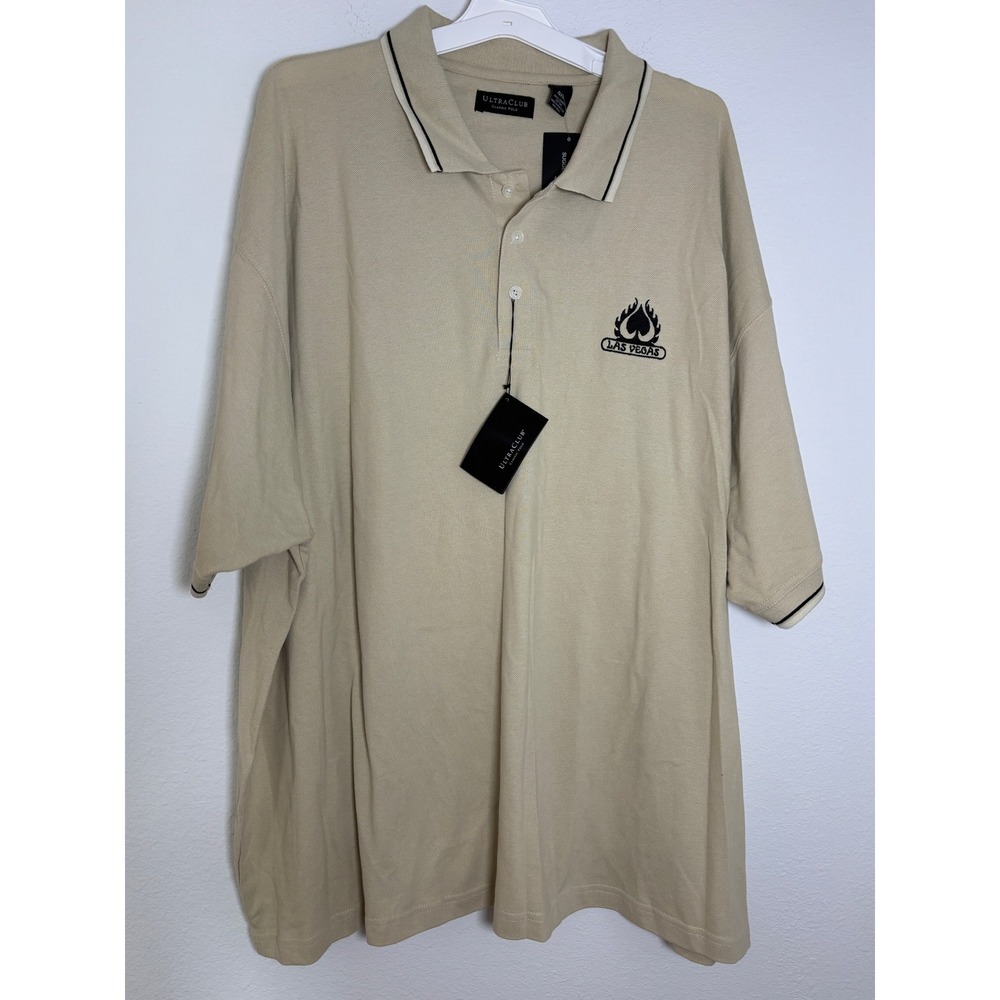 UltraClub Classic Polo Shirt Mens 4XL Khaki Tan Las Vegas Spade Logo NWT Cotton